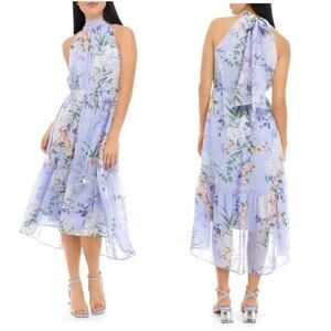 Eliza J. Dress Lavender Floral Print Maxi Halter With Front Tie Women's Size 14